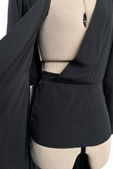Exceptional Fall 1983 Yves Saint Laurent Haute Couture Runway Black Silk Wrap Dress w Bow Detail