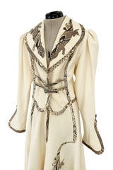 Important 1972 Bill Gibb Couture Debut Collection Lizard Detailed Cream Jacket & Scalloped Edged Skirt