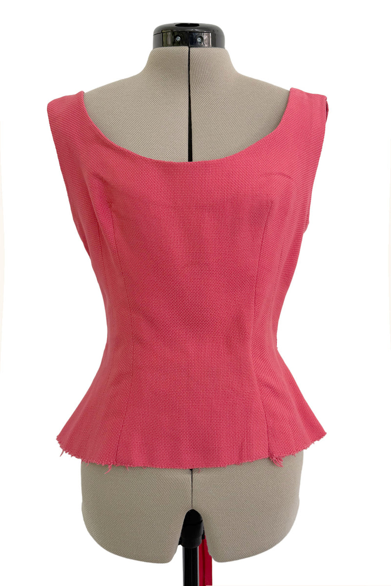 1950s Unlabeled Lanvin-Castillo Couture Elaborate Gold Beaded Pink Waffle Weave Top & Skirt
