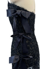 Fall 1998 Yves Saint Laurent Black Strapless Gold & Black Cord Dress w Side Bows