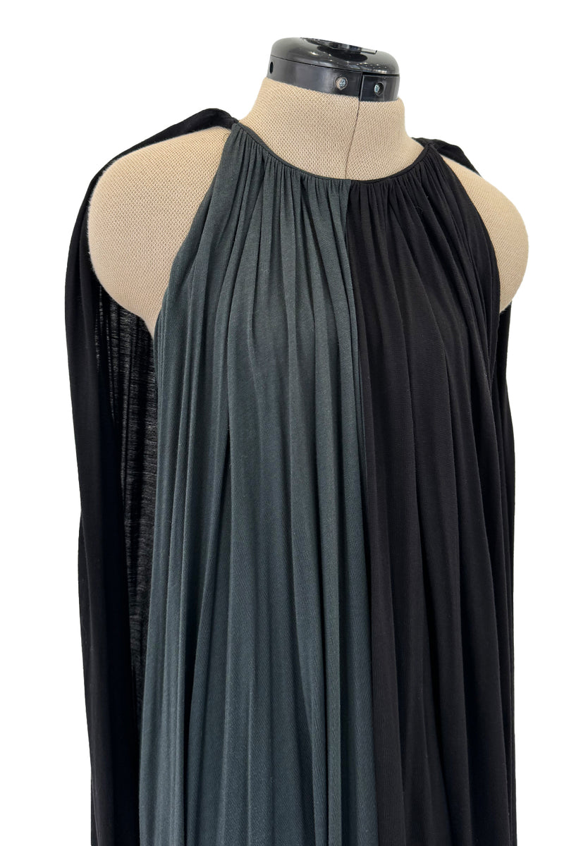 Dramatic Recent Chloe Black & Grey Jersey Dress w Floor Length Attached Cape Panels