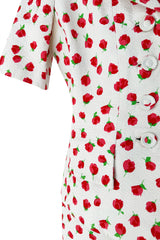 Prettiest 1980s Oscar de la Renta Tiny Spring Rose Print Skirt & Short Sleeve Jacket Suit Set