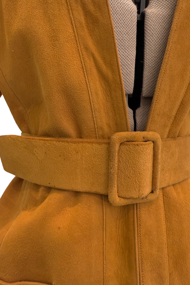 Late 1960s Christian Dior by Marc Bohan Chic Mustard Coloured Short Sleeved Soft Suede Jacket & Belt
