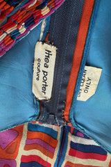 Fantastic 1970 Thea Porter w Documented Print by Sandra Munro Silk Chiffon Mini Dress w Ultra Wide Sleeves