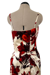 Rare & Beautiful 1950s Philip Hulitar Couture Dress w Fused Velvet Roses on a Rich Ivory Silk