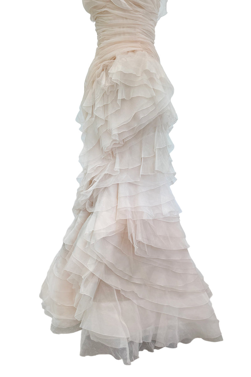 Divine Spring 2017 Carolina Herrera Palest Peach Ivory Silk Organza & Silk Net Strapless Ruffled Wedding Dress
