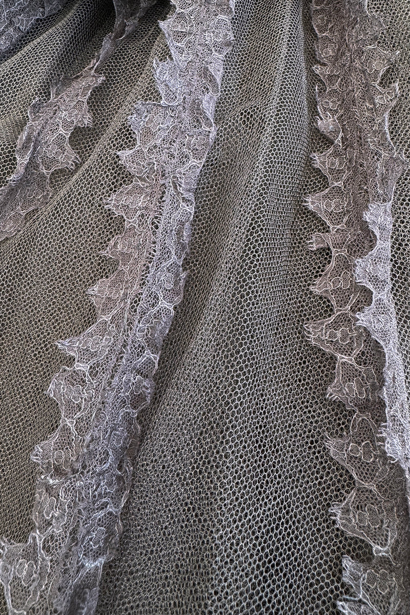 Exceptional 1950s Jacques Heim Golden Era Haute Couture Ultra Rare Purple-Gray Net & Handmade Lace Dress