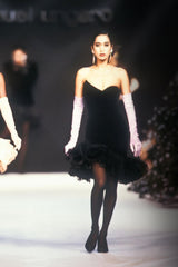 Documented Fall 1987 Emanuel Ungaro Runway Velvet & Lace Mini Dress w Peaked Bodice