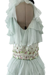 Spectacular Cruise 2009 Christian Dior by John Galliano Soft Pastel Blue-Green Ruffle Dress w Beading