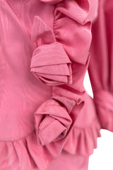 Phenomenal Spring 1988 Jean Louis Scherrer Haute Couture Pink Ruffle Suit w Balloon Sleeves