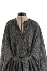 Amazing 1970s Kay Cosserat Hand Knit / Handmade Grey Angora Silk Mohair Caftan Dress w Belt