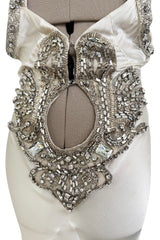 Iconic Spring 2006 Roberto Cavalli Front Plung & Open Back Heavily Detailed w Rhinestone Bias Cut Ivory Silk Dress