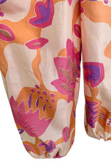 Spring 1981 Bill Tice Deco Pattern Printed Tissue Silk Backless Jumpsuit w Balloon Pouf Legs