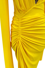 Gorgeous Spring 2020 Alexandre Vauthier Yellow Silk Jersey Dress w Plunge & High Front Slit