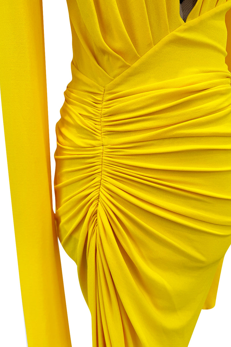 Gorgeous Spring 2020 Alexandre Vauthier Yellow Silk Jersey Dress w Plunge & High Front Slit