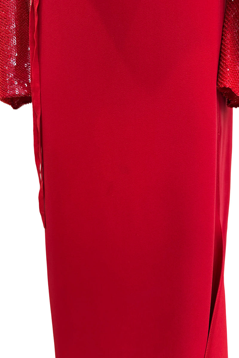 Stunning Fall 1998-99 Giorgio Armani Red Beaded & Sequin Long Skirt & Wrap Top Dress Set