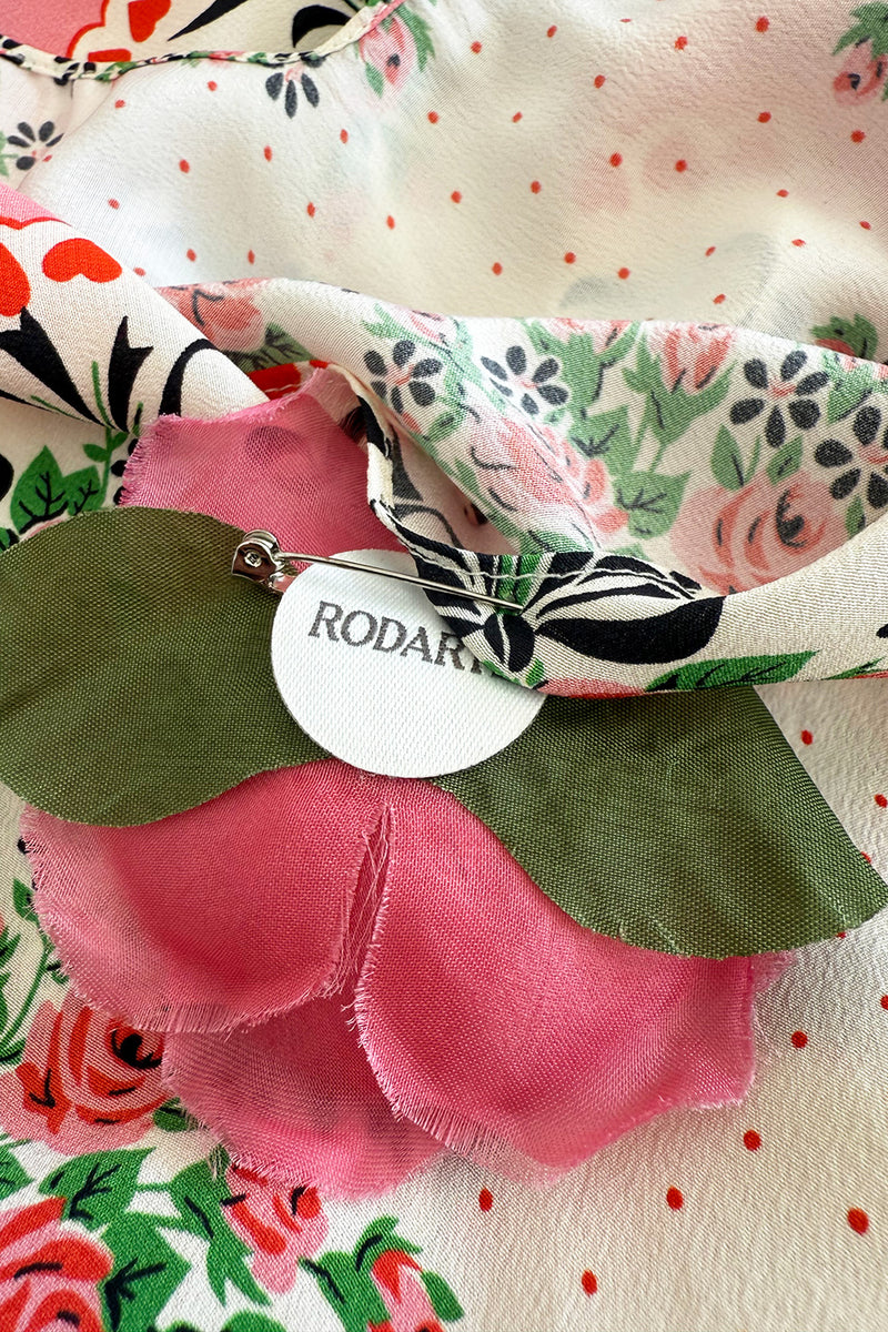 Prettiest Spring 2021 Rodarte Runway Look 20 Bias Cut Silk Pink Print Flower & Hearts Dress w Removable Flower