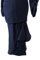 Elegant Spring 1989 Nina Ricci by Gerard Pipart Haute Couture Runway Deep Blue Silk Dress