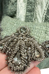 Fall 2005 Roberto Cavalli Green Boucle Jacket w Chinchilla Collar, Rhinestone, SIlk & Velvet Detailing