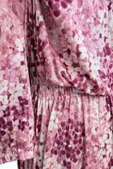 Gorgeous Spring 1976 Yves Saint Laurent Runway Pink Floral Silk Jersey Off Shoulder Dress