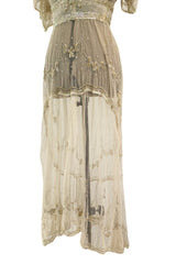 Beautiful 1910 Unlabeled Heirloom Ivory Net Wedding Dress w Elaborate Sequin & Bead Work