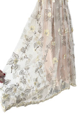 Spring 1967 George Halley Couture Pale Pink Dress w Rhinestones, Hand Emroidery & Flower Detailing