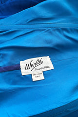 Wonderful 1980s Dan Werle Brillant Blue Silk Dress w Ruffled Off Shoulder Neckline