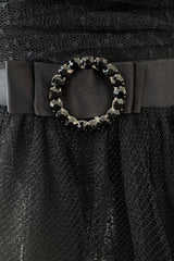 Fantastic Spring 1987 Yves Saint Laurent Strapless Dotted Silk Net Strapless Dress w Rhinestone Detail & Full Lower Skirts