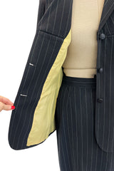 1990s Jean Paul Gaultier Pin Striped Mens Suiting Fabric Jacket & Skirt Set Suit