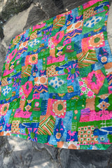 Fantastic Spring 1969 Kiki Hart Multi Colour Floral & Pattern Silk & SIlk Organza Dress w Balloon Sleeves