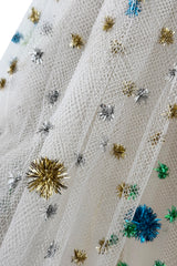 Incredible 1968 Sarmi Ivory Silk Net Dress w Mink Bodice & Metallic Tinsel Dot Detailing