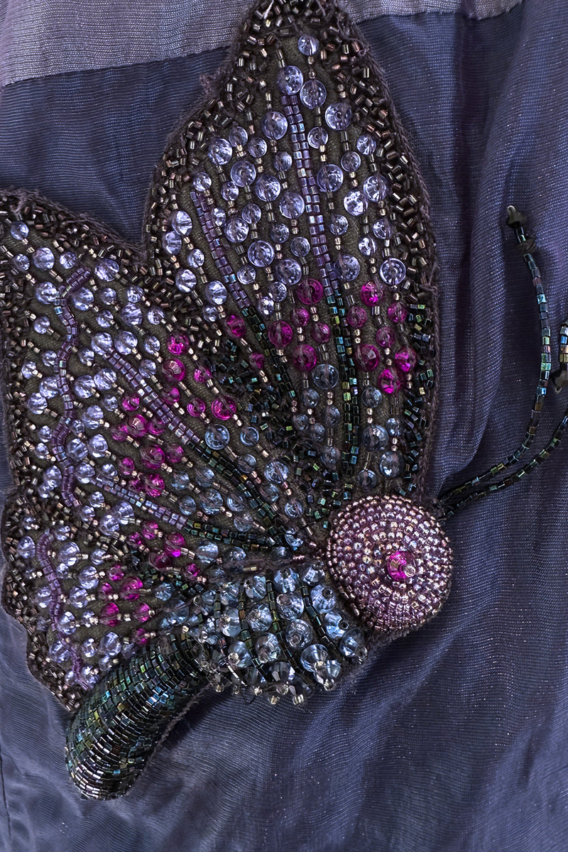 Prettiest Spring 2009 Emporio Armani Runway Finale Look 91 Purple Dress w Elaborately Beaded Butterfly Appliques