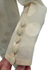 Amazing Fall 1973 Yves Saint Laurent Haute Couture Runway Off Shoulder Ivory Dress w Hand Applied Dots