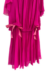 Prettiest circa Spring 1978 Christian Dior by Marc Bohan Pink Silk Chiffon Dress w Ribbon Detailing