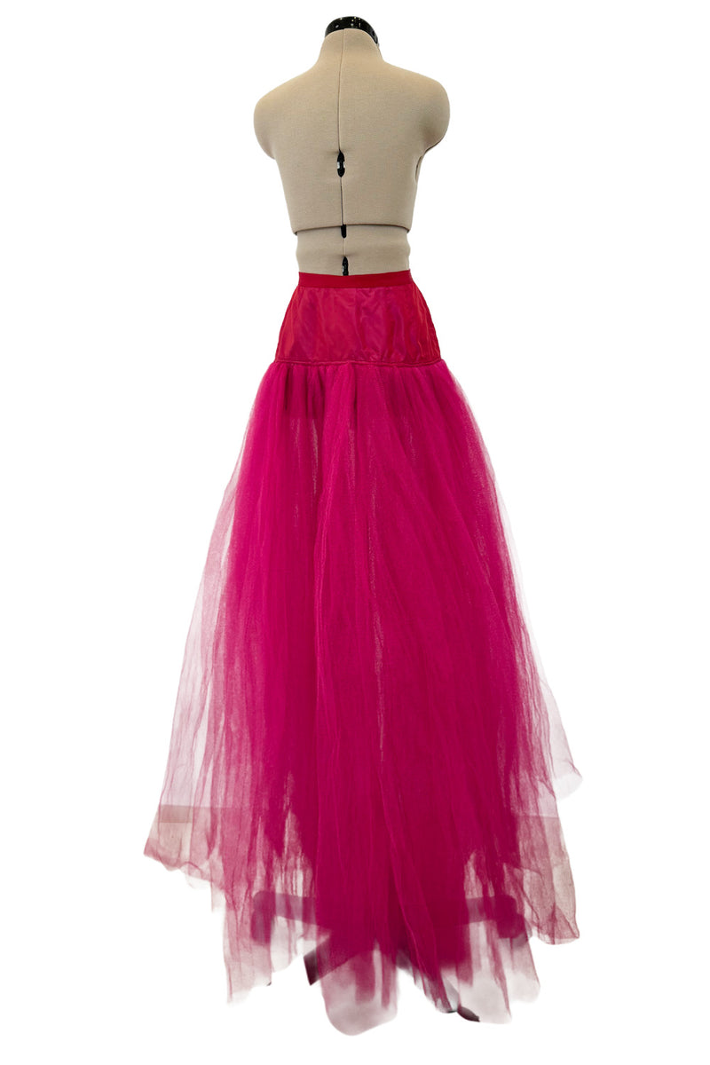 Gorgeous 1980s Oscar de la Renta Deep Fuchsia Pink Silk Strapless Silk Dress w Full Skirt