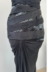 Versace Fall 2006 Black Silk & Sequin Plunge Dress - 14-14.5" W