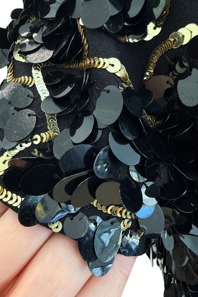 Chic Resort 2018 Michael Kors Runway Look 44 Black Dress w Elaborate Gold & Black Sequin Detailing