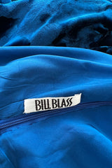 Fabulous Fall 1986 Bill Blass Runway Brilliant Blue Silk Velvet Dress w Open Cut Out Back