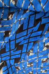 Divine Fall 1979 Yves Saint Laurent True Haute Couture Blue Silk Harlequin Print Dress w Ruffled Cuffs