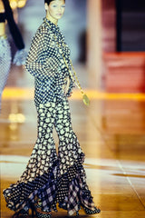 Ultra Rare Spring 1993 Versace by Gianni  Versace Silk Black & White Printed Off Shoulder Bell Bottom Jumpsuit