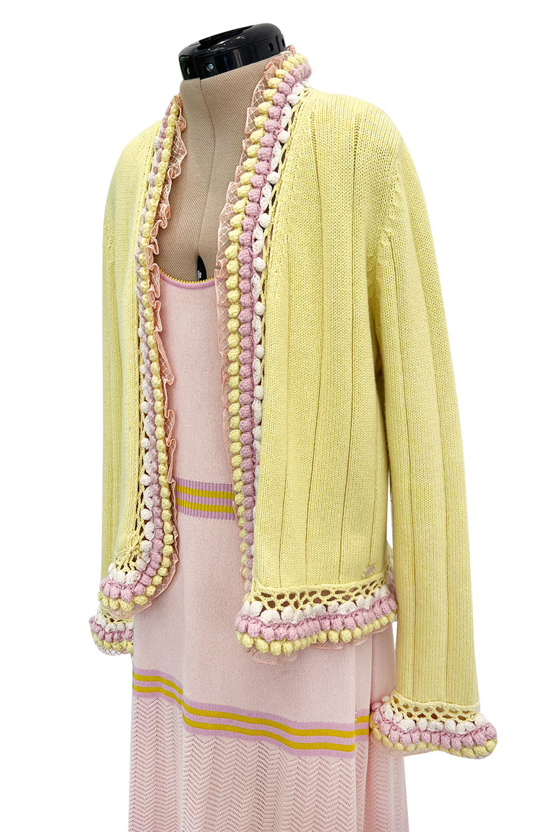 Dreamy Cruise 2004 Chanel by Karl Lagerfeld Pale Pink Knit Dress & Pastel Cardigan Set