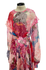 c. Resort 2020 Valentino by Pierpaolo Piccioli Ruffle Detailed Silk Chiffon Floral Caftan Dress w Tie Belt
