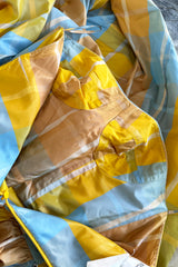 Beautiful Late 1980s Pierre Balmain Pastel Blue & Yellow Feather Light Strapless Silk Dress w Full Skirt