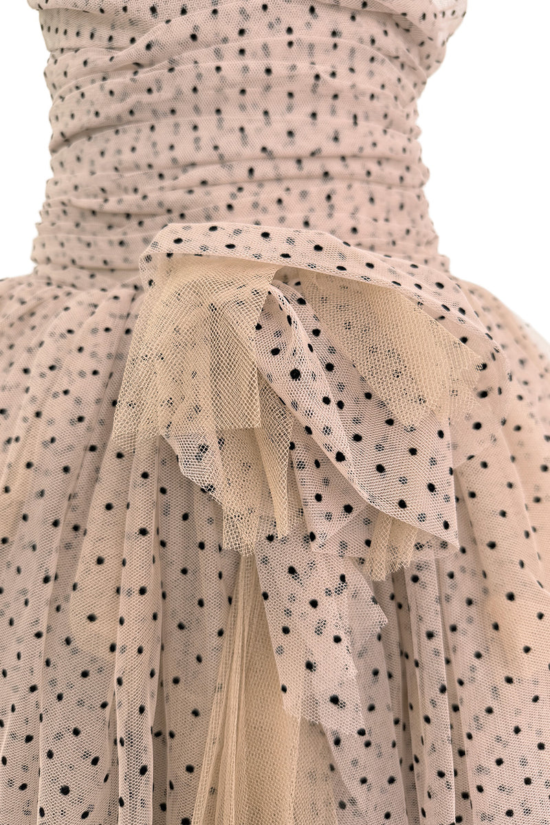 Prettiest Fall 2024 Atelier Prabal Gurung Look 7 Black Dotted Pale Nude Pinkish Net Strapless Dress w Full Skirts