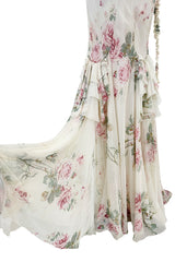 Outstanding Fall 2001 John Galliano Runway Look 41 Bias Cut Silk Chiffon Dress w Romantic Floral Print