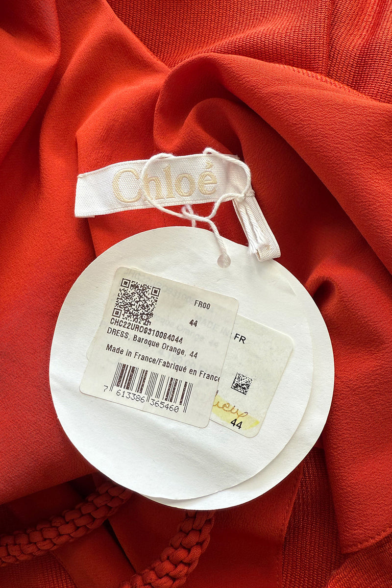 Spring 2022 Chloe by Gabriela Hearst Deep Burnt Orange Silk Caftan Dress w Hand Braided & Shell Detailing