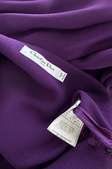 Beautiful Resort 2009 Christian Dior by John Galliano Purple Bias Silk Crepe Dress w Plunge Front & Train