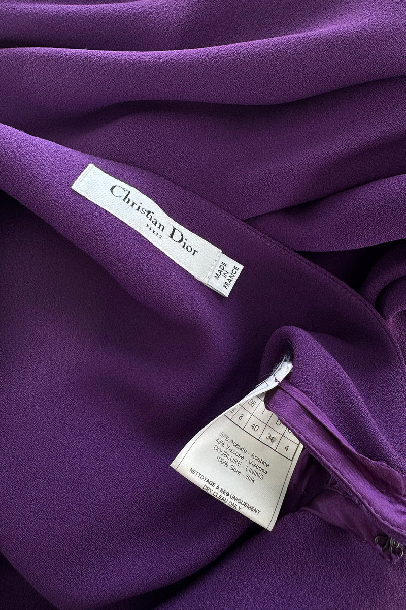 Beautiful Resort 2009 Christian Dior by John Galliano Purple Bias Silk Crepe Dress w Plunge Front & Train