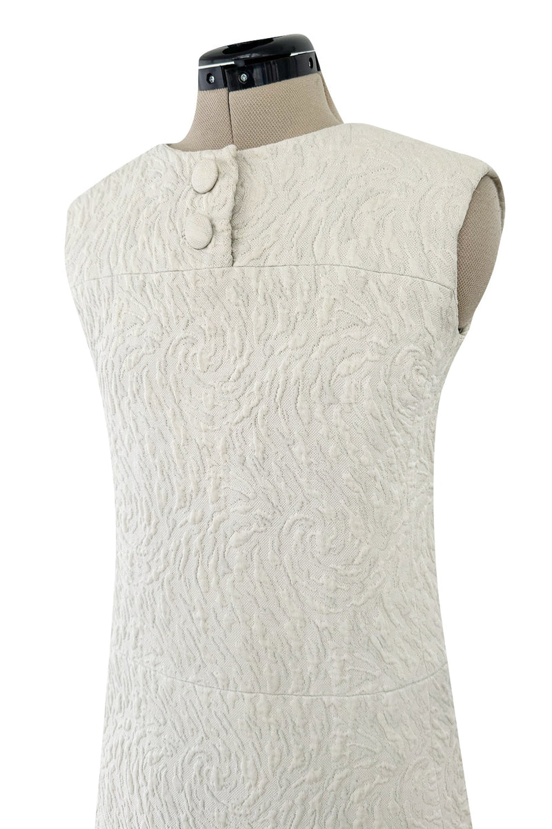 1960s Christian Dior Demi-Couture Textured Ivory Silk A-Line Dress & Matching Crop Jacket