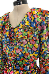 Numbered 1970s Christian Dior by Marc Bohan Demi-Couture Metallic Multi Color Silk Set